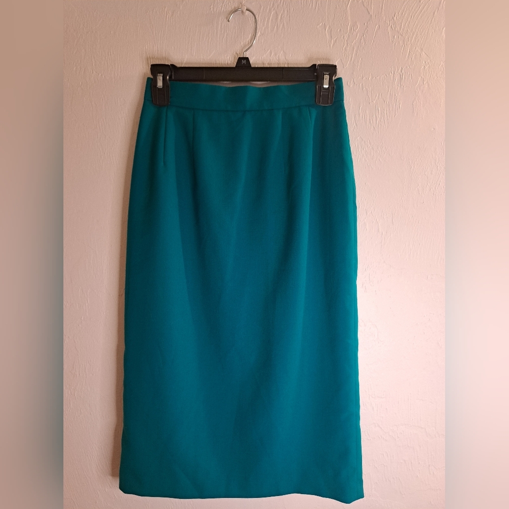 Barrie Pace Vtg Teal Wool‎ Blnd Midi Pencil Skirt 4 Professional Academia Office